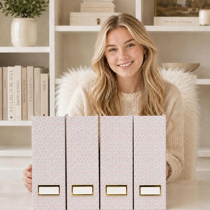 BLU MONACO | Foldable Magazine File Holder Set of 4 | Moroccan Tile Cardboard - Image 5