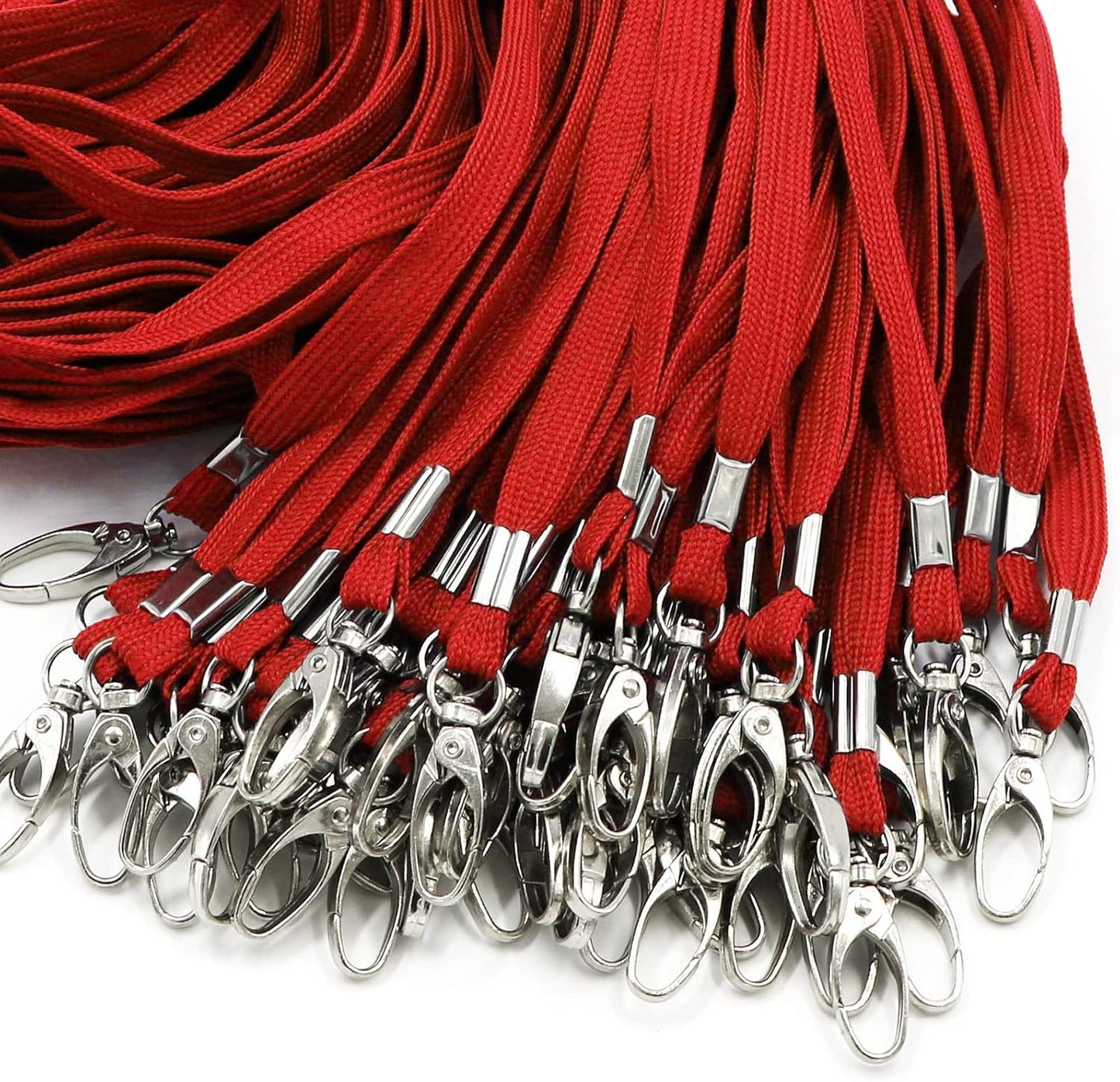 100 Pack Lanyards Bulk Lanyard for Office Id Badges Flat Lanyard with Badge Clip Swivel Hook (100 Pack, Red)