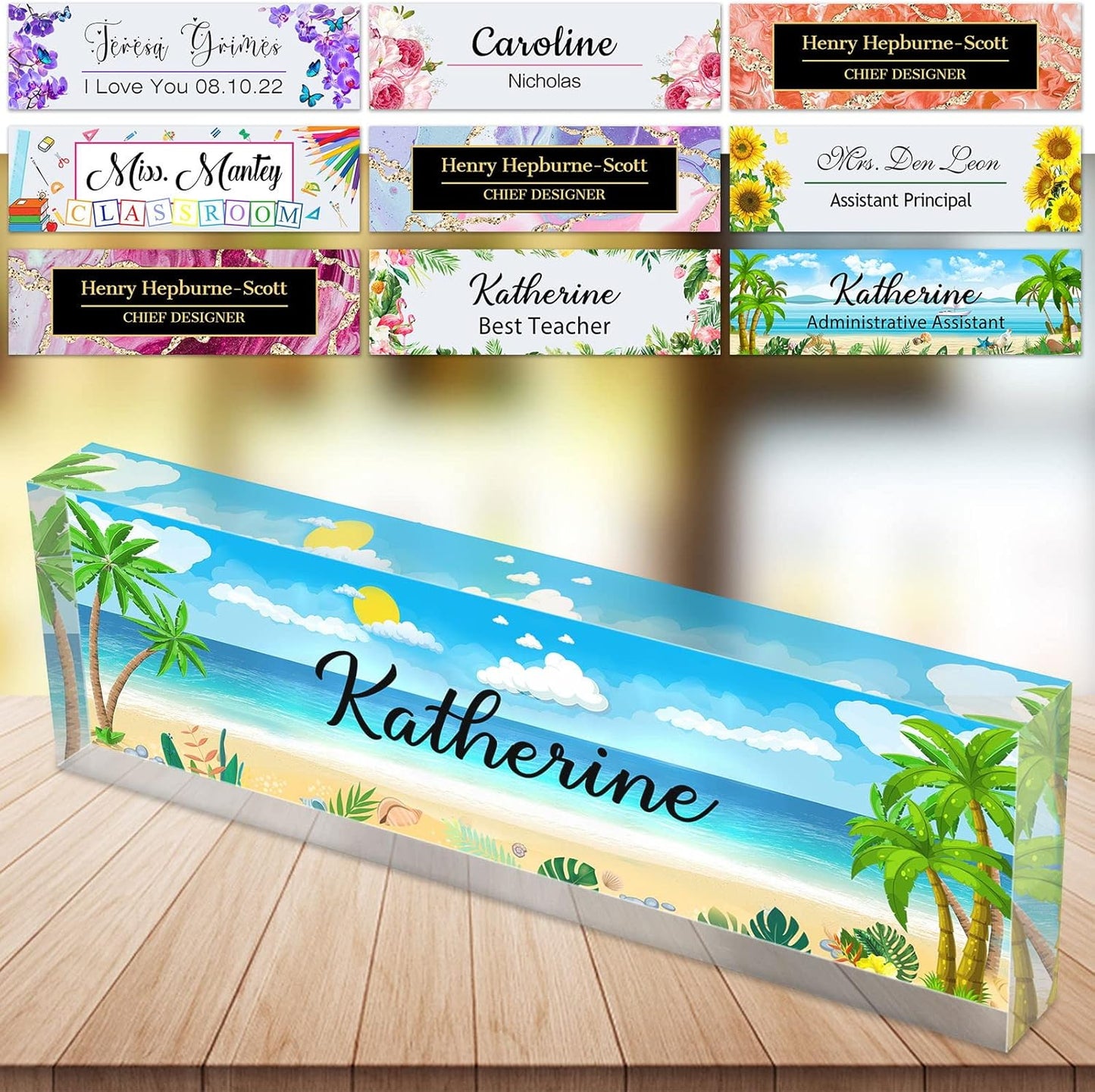 Desk Name Plate Personalized Custom Name Plaque Sign for Desks Office Customized Desk Plate Acrylic Block Decor Gift 8x2.5 inch