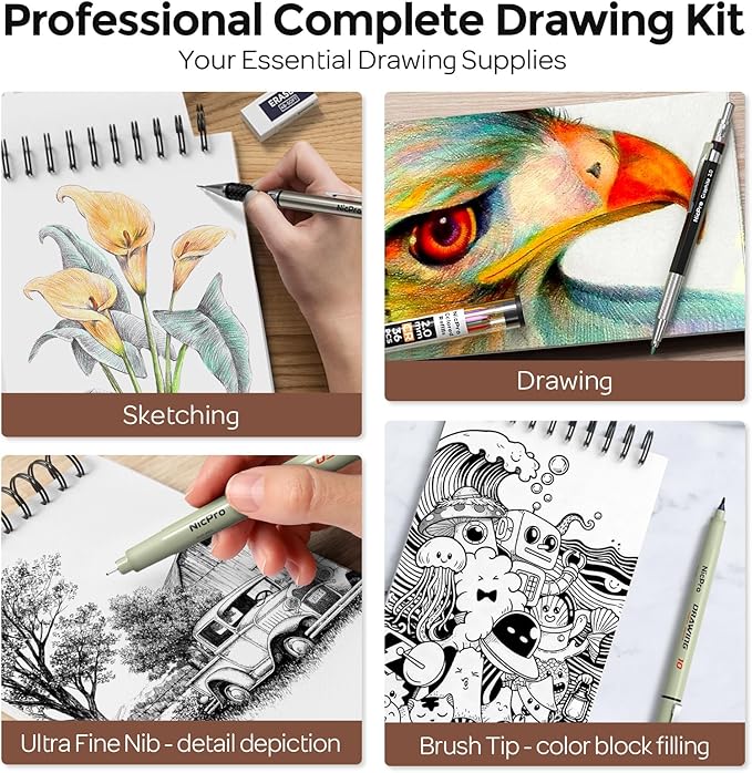 Nicpro 58 PCS Art Drawing Supplies Kit in Leather Case, Art Mechanical Pencil - Image 6