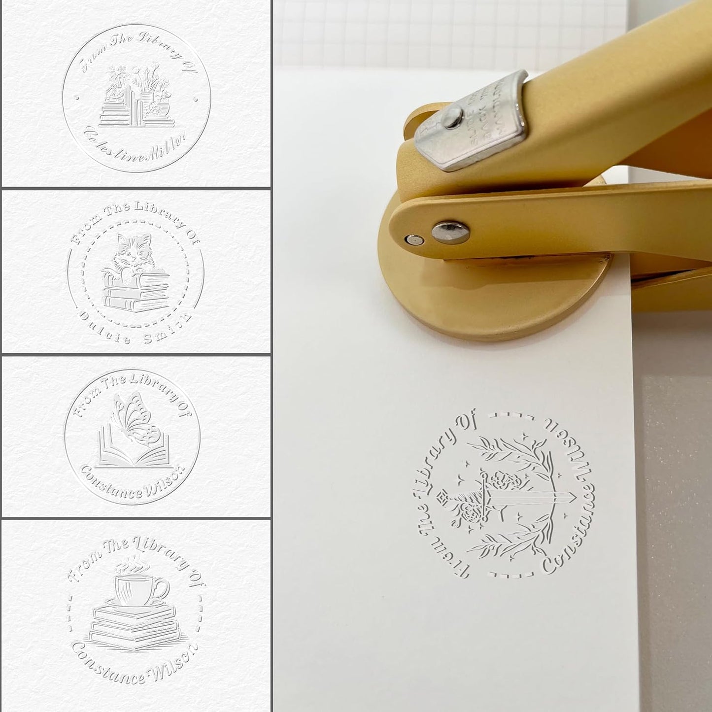 Book Embosser Custom Embosser Stamp with Your Name or Design Personalized Library Embosser Stamp Customized Books Business Cards Paper Documents Notebooks etc. (08)