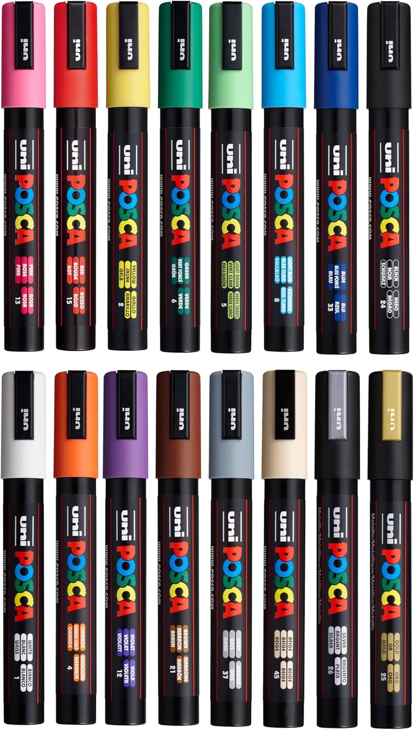 Posca Exclusive Holiday 5M Paint Markers Gift Set of 16 with Carrying Case, Great for Children and Adults, Acrylic Art Markers for Coloring Canvas, Wood, Glass and Metal