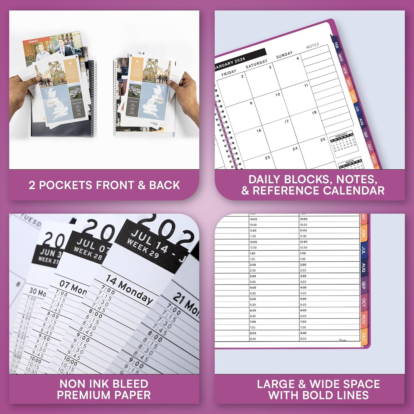 Ensight 2026 Appointment Book & Planner Ensight 6.5 x 8.5 inches Large Tabbed Daily Hourly Weekly Planner Schedule Book 30 Minute time Slots Business & Personal Planner Jan 2026 Dec 2026 Magenta