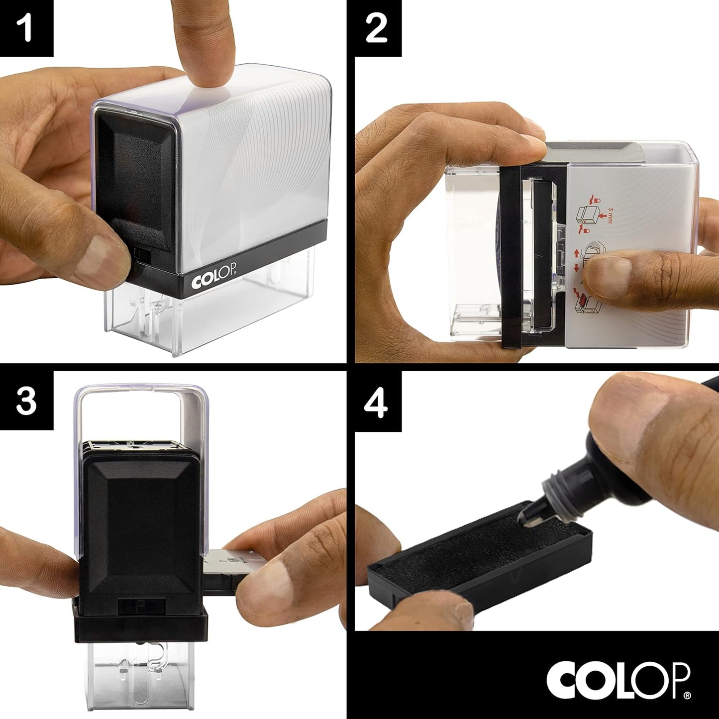 COLOP Medium Size Self Inking Custom Text Stamp - Choose from Many Fonts & 15 Ink Colors