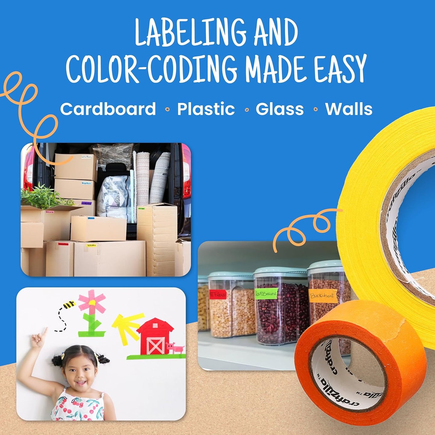 Colored Masking Tape - 10 Roll Multi Pack - 10 Yards Each - Colored Tape 1 Inch Wide - Great for Arts & Crafts, Labeling, and Color- Coding - Teacher Supplies