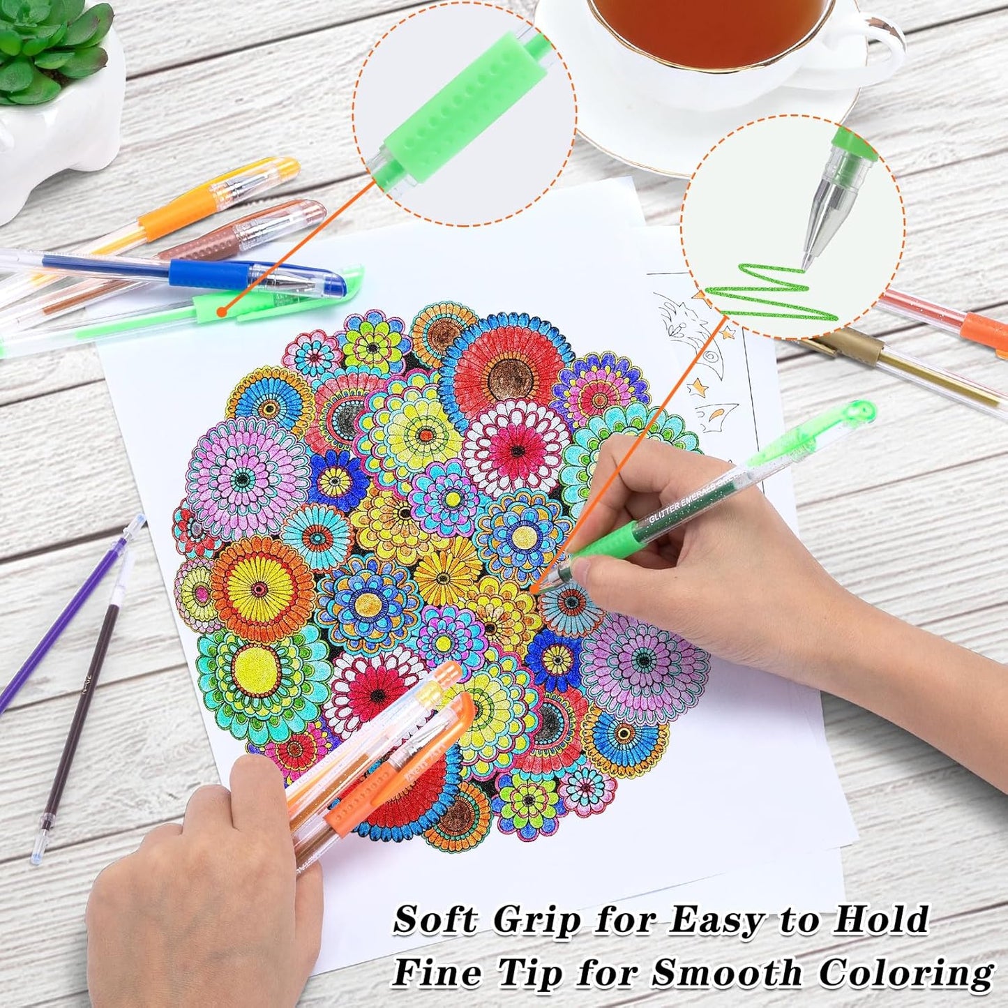 Gel Pens for Adult Coloring Books, 160 Pack Artist Colored Gel Pen with 40% More Ink, Black Case. Perfect for Kids Drawing Doodle Crafts Journaling Planner