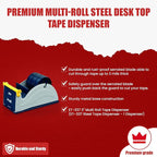 GGR Supplies ET-13370 Blue/Grey Premium Multi-Roll Steel Desk Top Tape - Image 2
