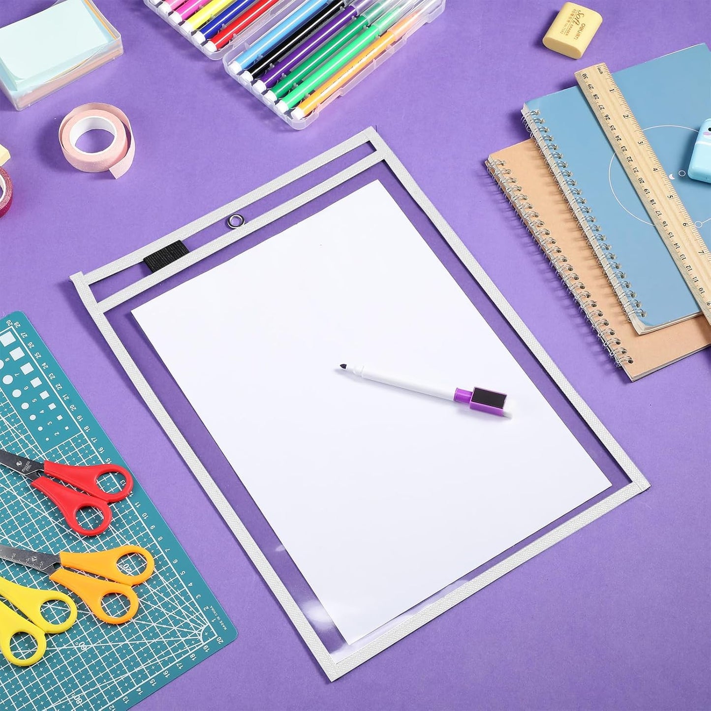 Nezyo Dry Erase Pockets Plastic Job Ticket Holders Shop Holder Order Pockets Clear Sleeves Tickets Folders Plastic Sleeves Paper Teacher Supplies for Classroom(14 x 10 in,White,50 Pcs)
