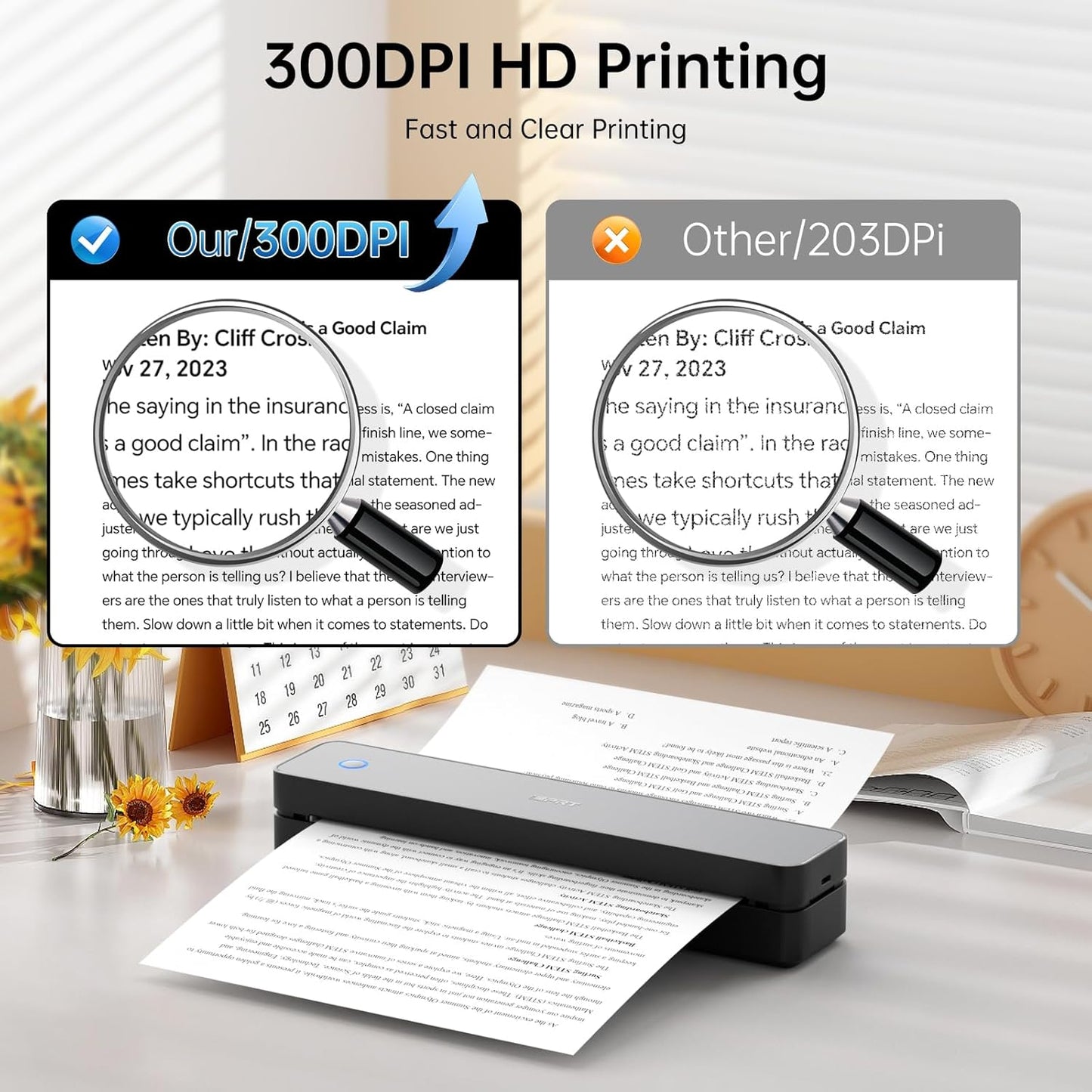 iDPRT Portable Printer Wireless for Travel, 300DPI Inkless Bluetooth Thermal Printer, Compatible with iOS, Android, PC, Small Mobile Printers Supports 8.5" x 11" US Letter for Home, Office, Vehicles