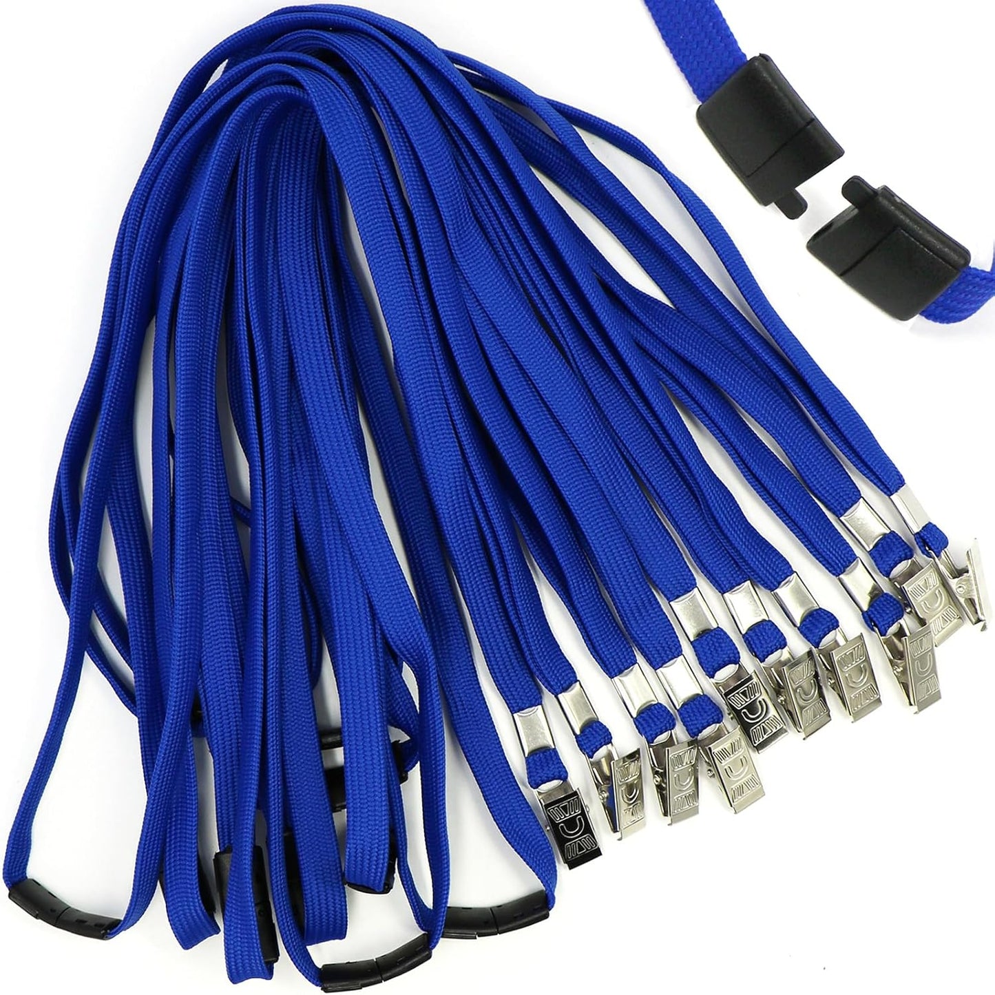 Ollain Lanyard with Safety Breakaway Buckle 50 Pack Lanyards Badge Clip Bulk Flat Lanyards for Id Badges Name tag (Blue)