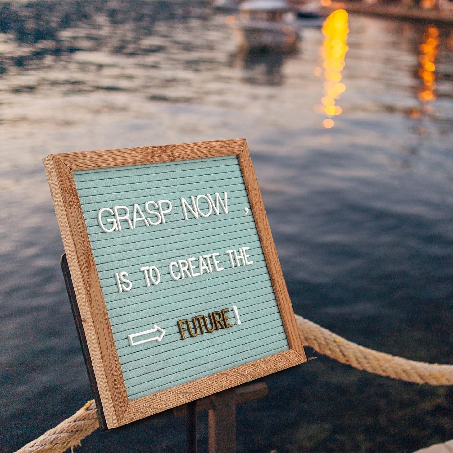Blue Felt Letter Board - 10x10 Inch, Pre Cut & Sorted 725 Letters, First Day of School Sign, Changeable Message Board for Classroom & Farmhouse Wall Decor