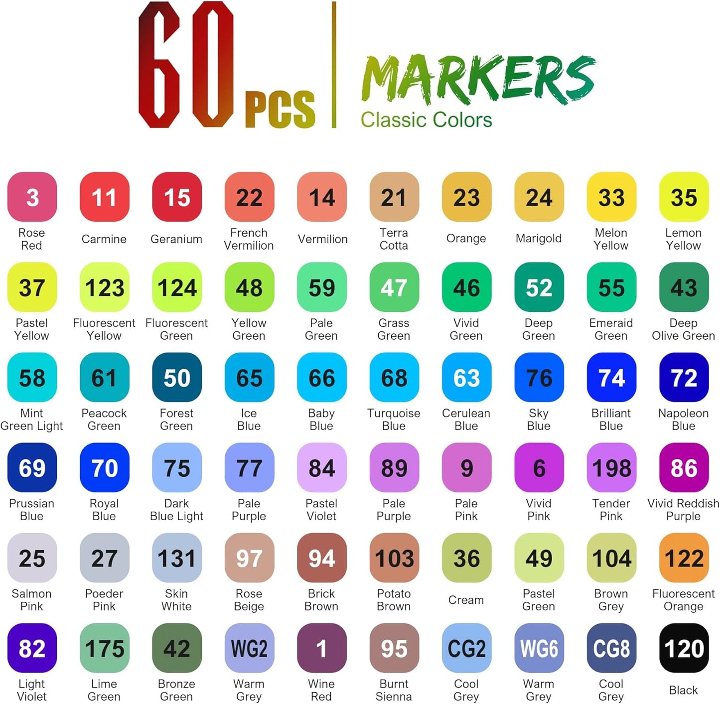 cloudriver Alcohol Markers Brush Tip, 60 Colors Dual Tip Art Markers For Adults Coloring Books Illustration Craft Card Making