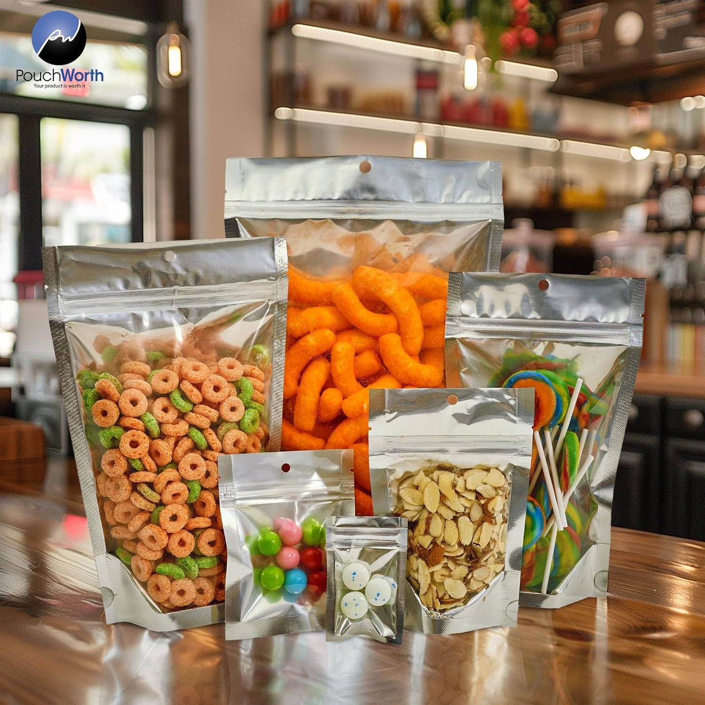 100 Pieces 6" x 9" Resealable Stand Up Pouch Bags Mylar Food Packaging with Clear Window and Tear Notches