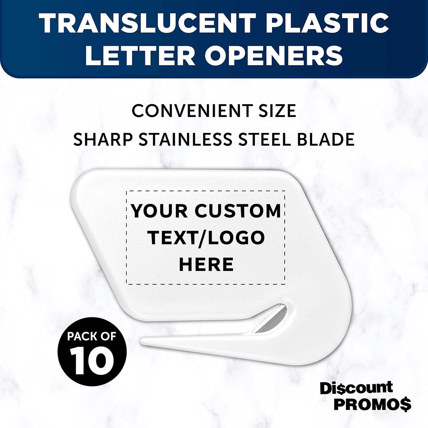 Custom Translucent Plastic Letter Openers Set of 10, Personalized Bulk Pack - Perfect for Home or Office - White