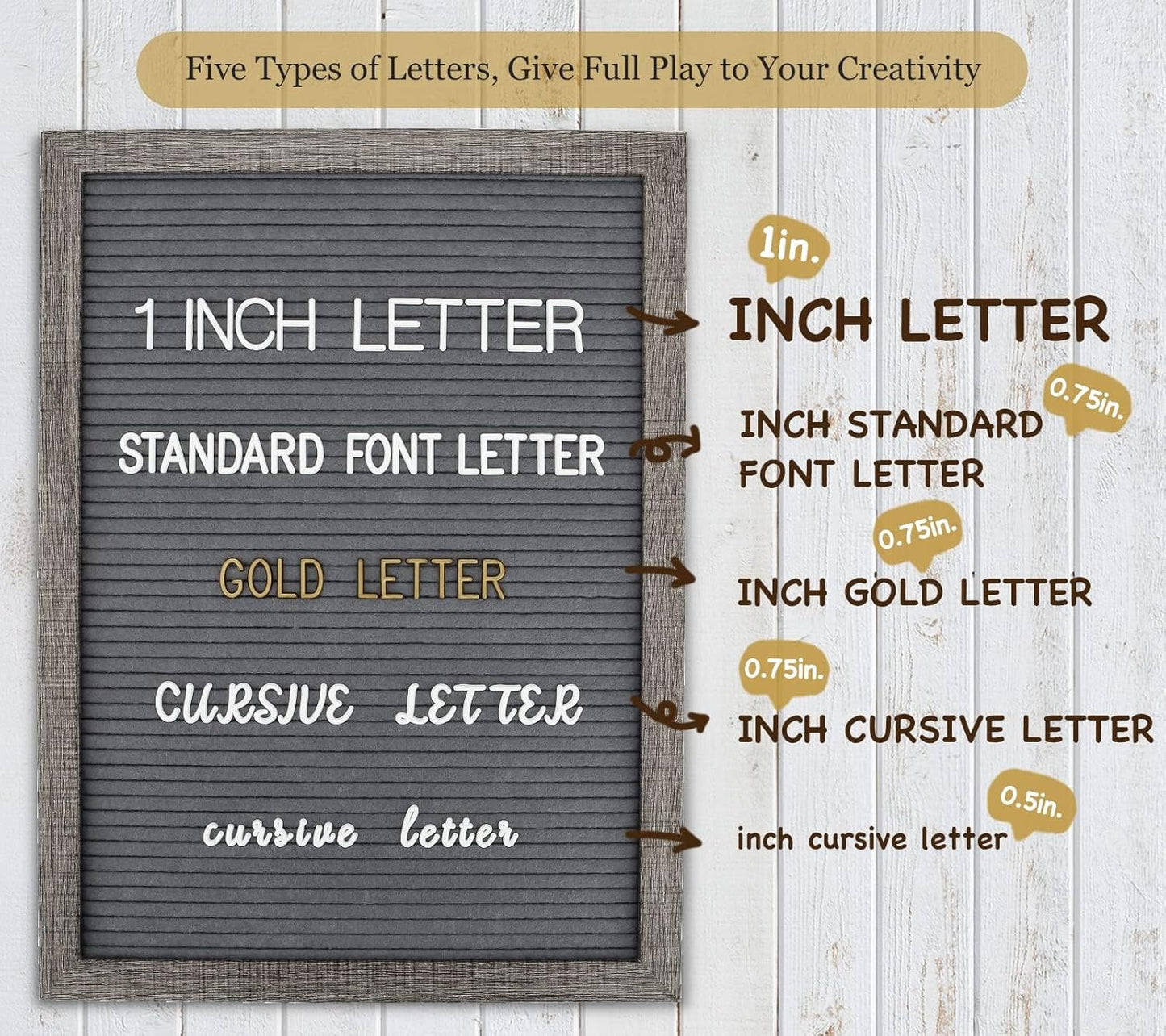 Felt Letter Board 12x16 Inch Rustic Wood Frame,Pre Cut & Sorted 725 Letters with Stand, Dark Grey Changeable Letter Boards Message Board Sign, Classroom Decor Farmhouse Wall Decor Sign Board