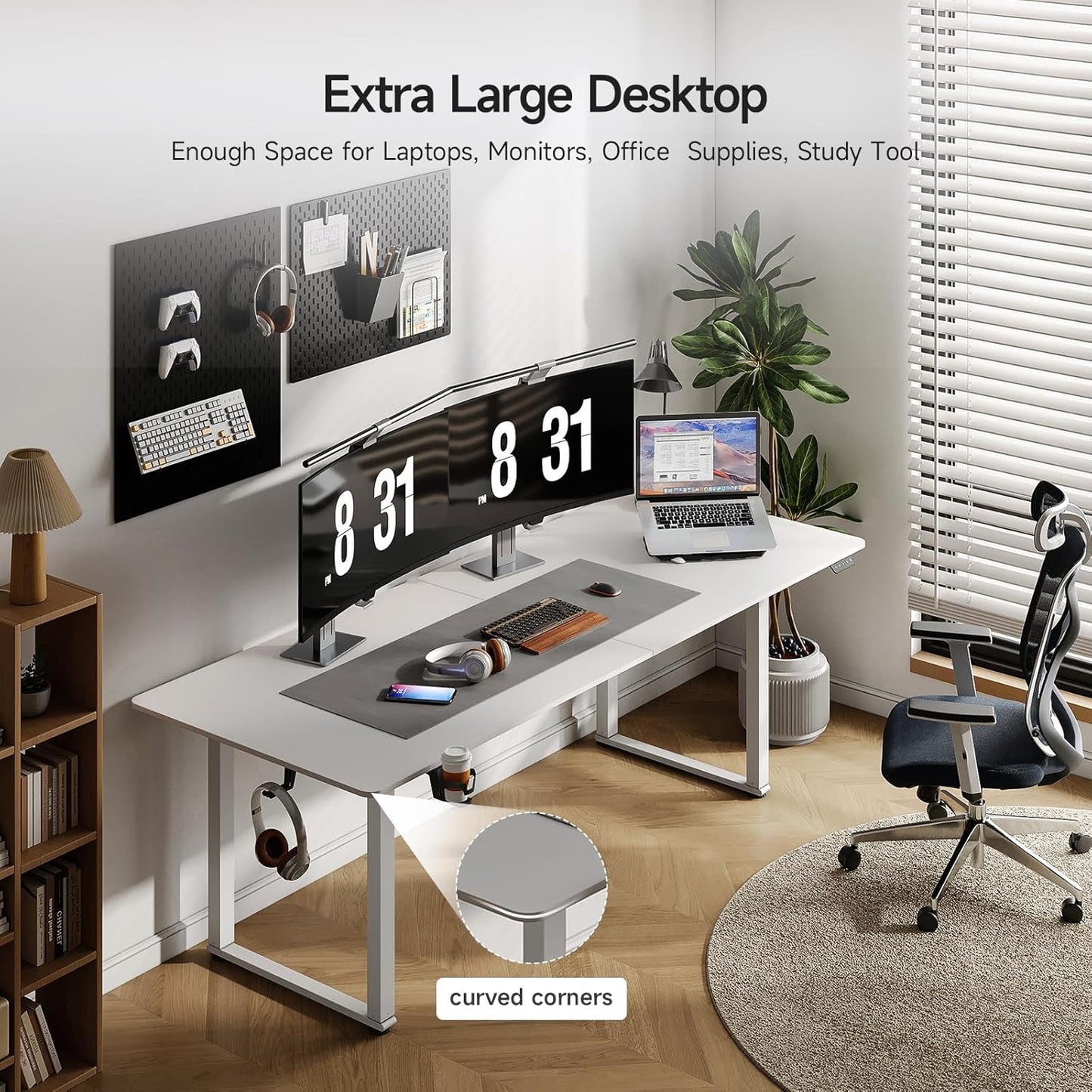 Standing Desk, 63x30 Inches Rectangle Stand Up Desk with 4 Legs, Dual Motor and Memory Controller, Adjustable Height from 28-46 Inches for Home and Computer Workstation, White