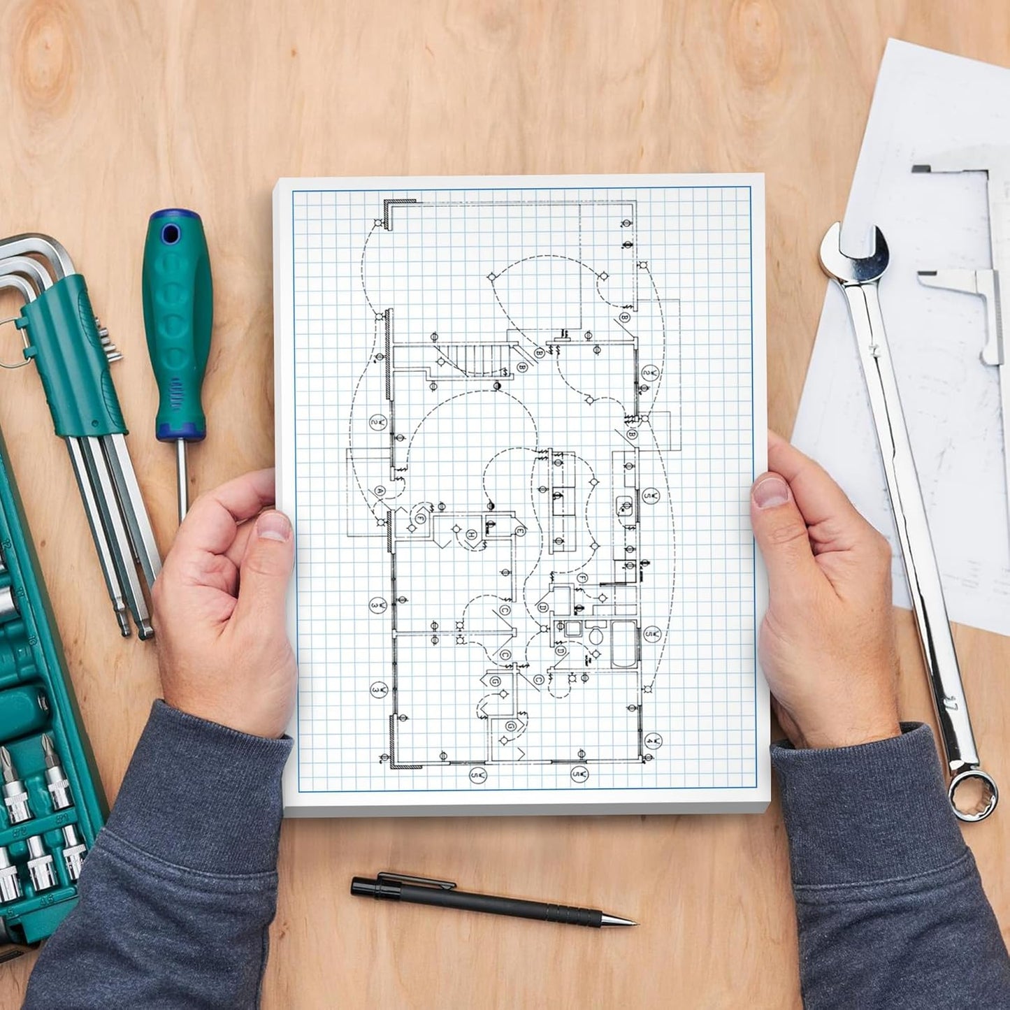 Graph Paper Pad for Blueprint Drawings, Drafting, Engineering Drawing, and Planning - Graph Paper 8.5x14 Blueprint Quadrille Grid Paper Pads with Blue Lines, High Brightness 50 Sheets (1-Pack)
