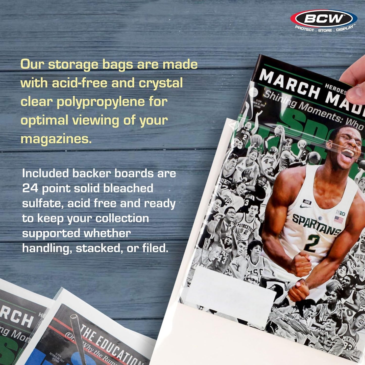 BCW Magazine Bags and Boards – (50 Pack) | Premade Non-Resealable Magazine Protectors | Standard Size 8 ¾" x 11 ⅛" | Magazine Sleeves and Boards Pre-Loaded for Storage and Display