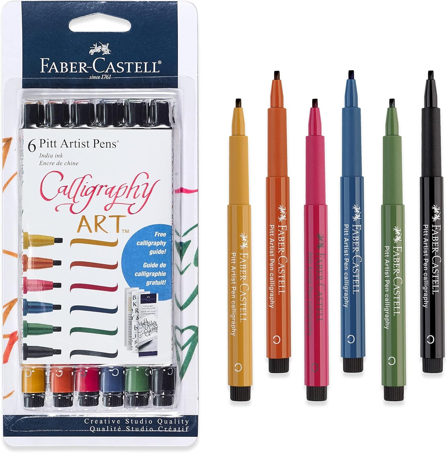 Faber-Castell Calligraphy Pitt Artist Pen Set - Multi Colored Calligraphy Pens (6 Count)