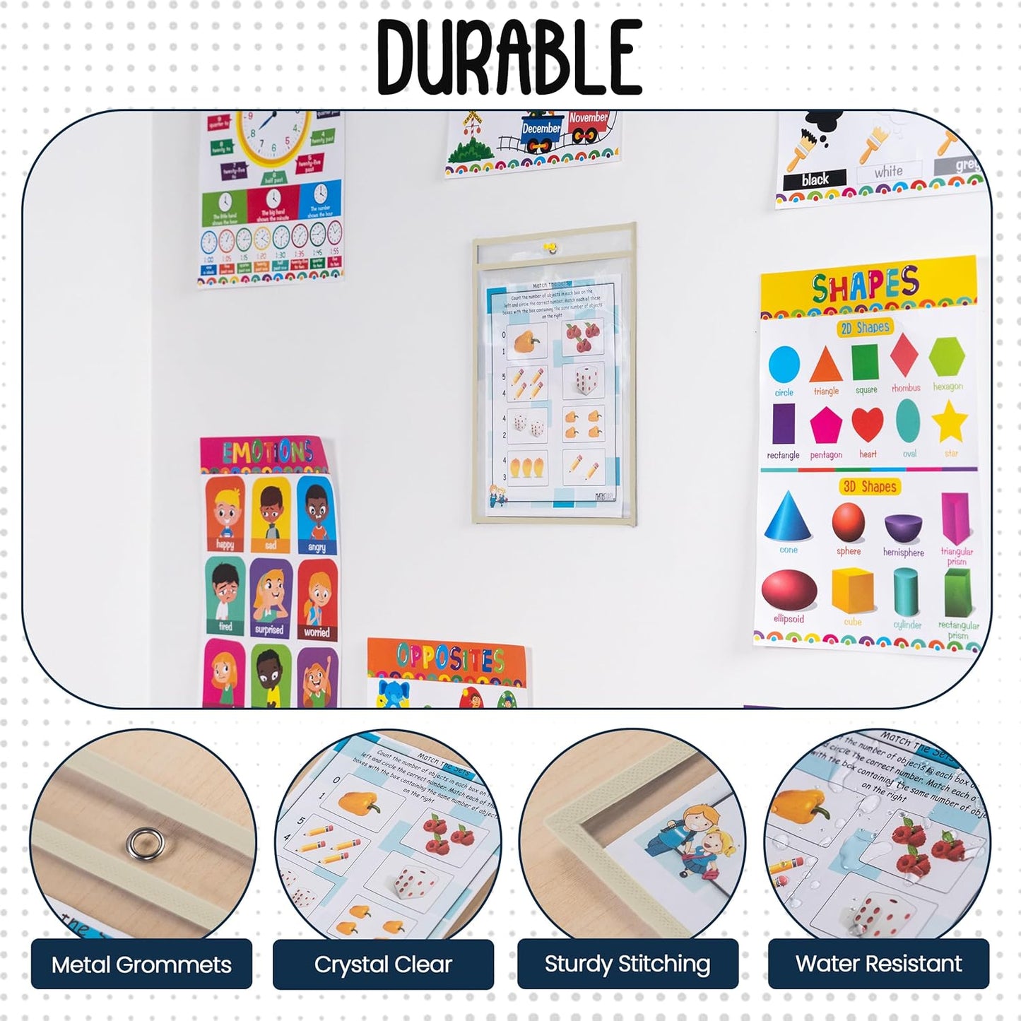 Essex Wares - 6 Pack, Beige, Durable Water-Resistant Dry Erase Pocket Document Protectors, 10" Wide x 13.5" Tall - Dry Erase Clear Plastic Sleeves - Reusable & Easy Erase Plastic Invoice Holders