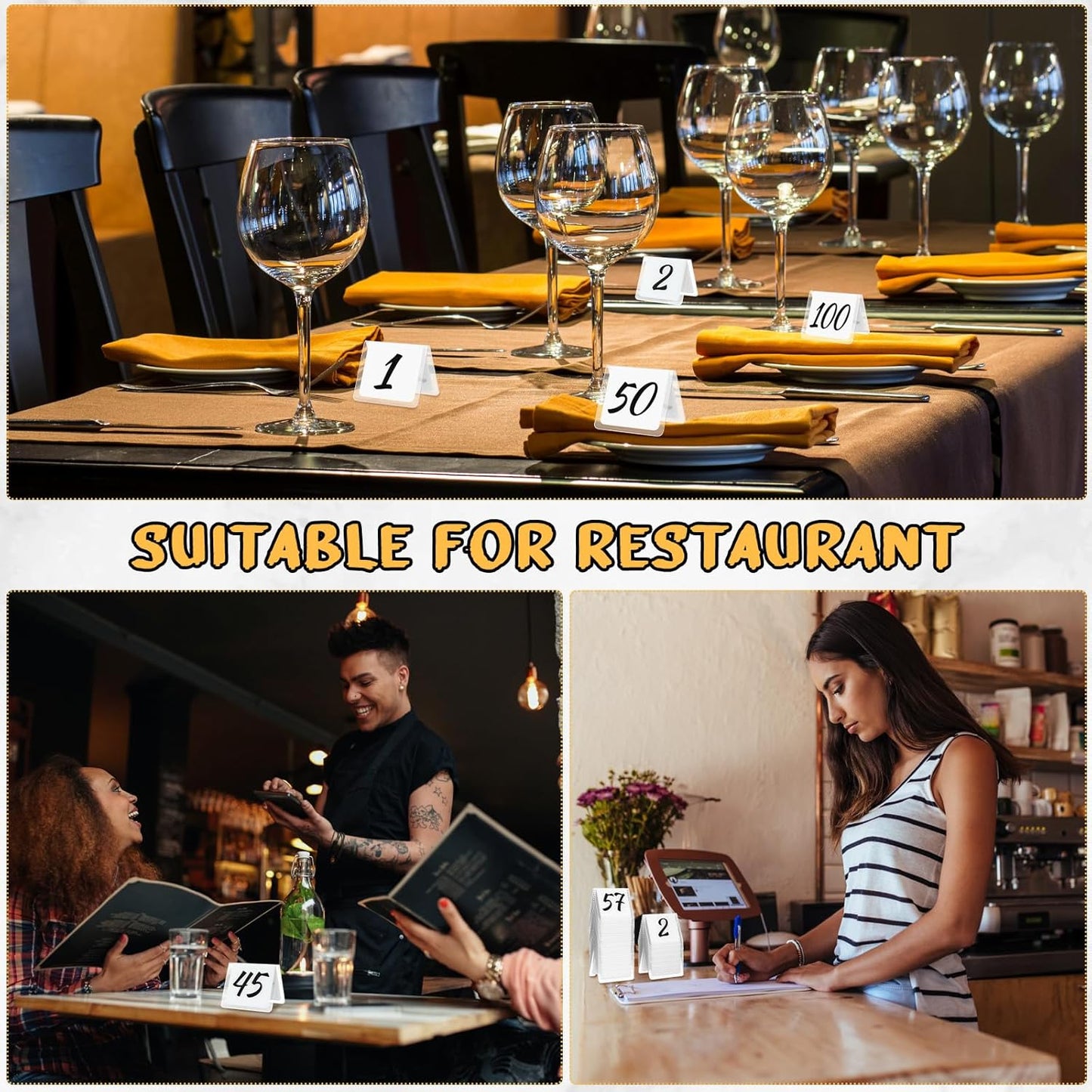 Suzile Table Numbers 1-100, 100-piece Double Sided Gold Acrylic Table Number Tents, 3.15" x 2.75" Number Signs for Receptions, Banquets, Restaurants, and Wedding (White and Black)