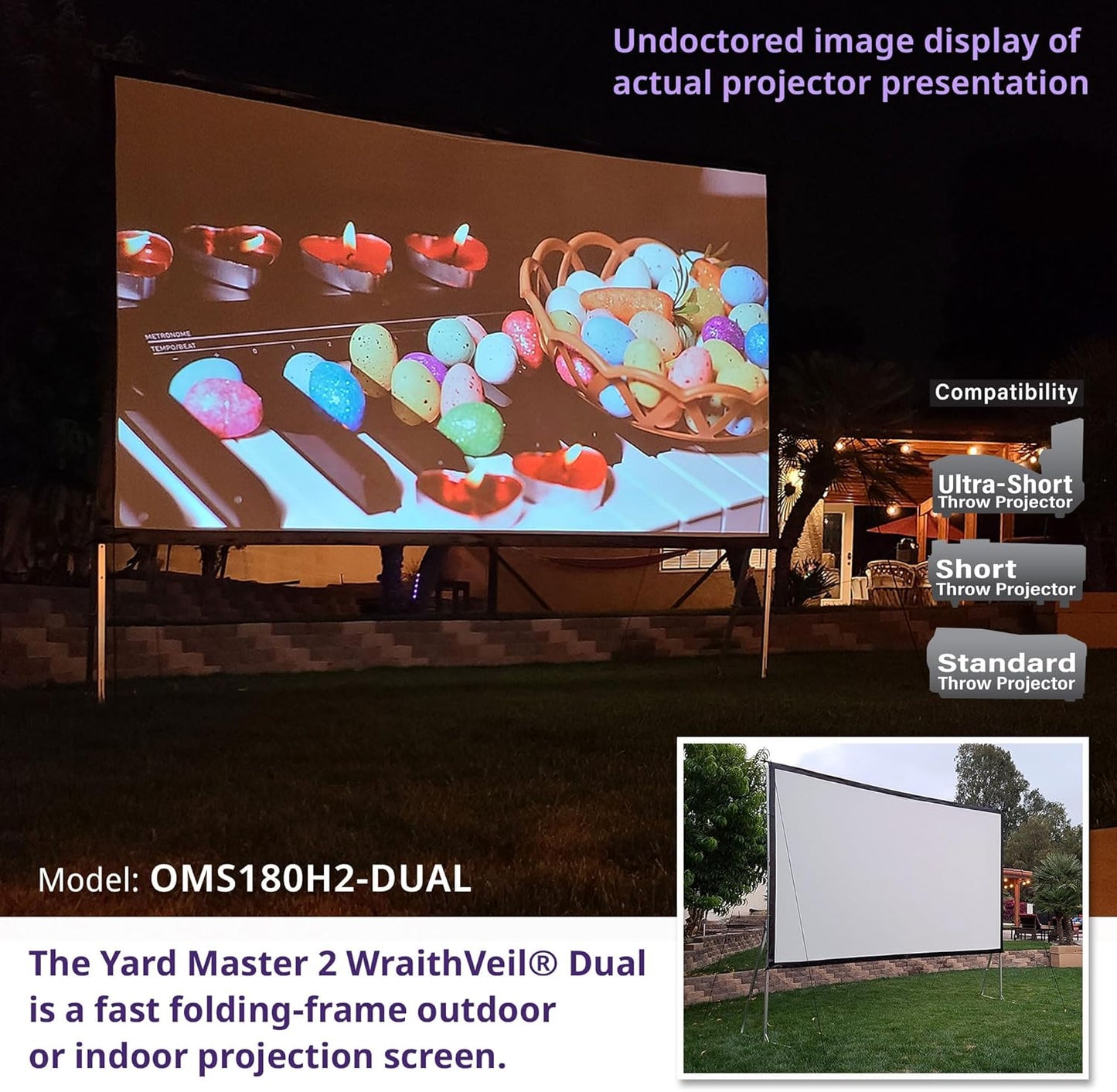 Elite Screens Yardmaster 2 DUAL Projector Screen, 135-INCH 16:9, Front and Rear Wraith Veil 4K / 8K Ultra HD, Active 3D, HDR Ready Free Standing Outdoor Movie Screen, OMS135H2-DUAL