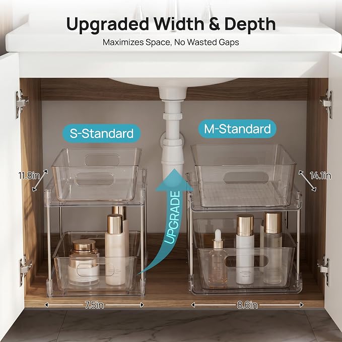 Vtopmart 2 Pack Larger Plastic Bathroom Under Sink Pull-Out Organizer - Image 3