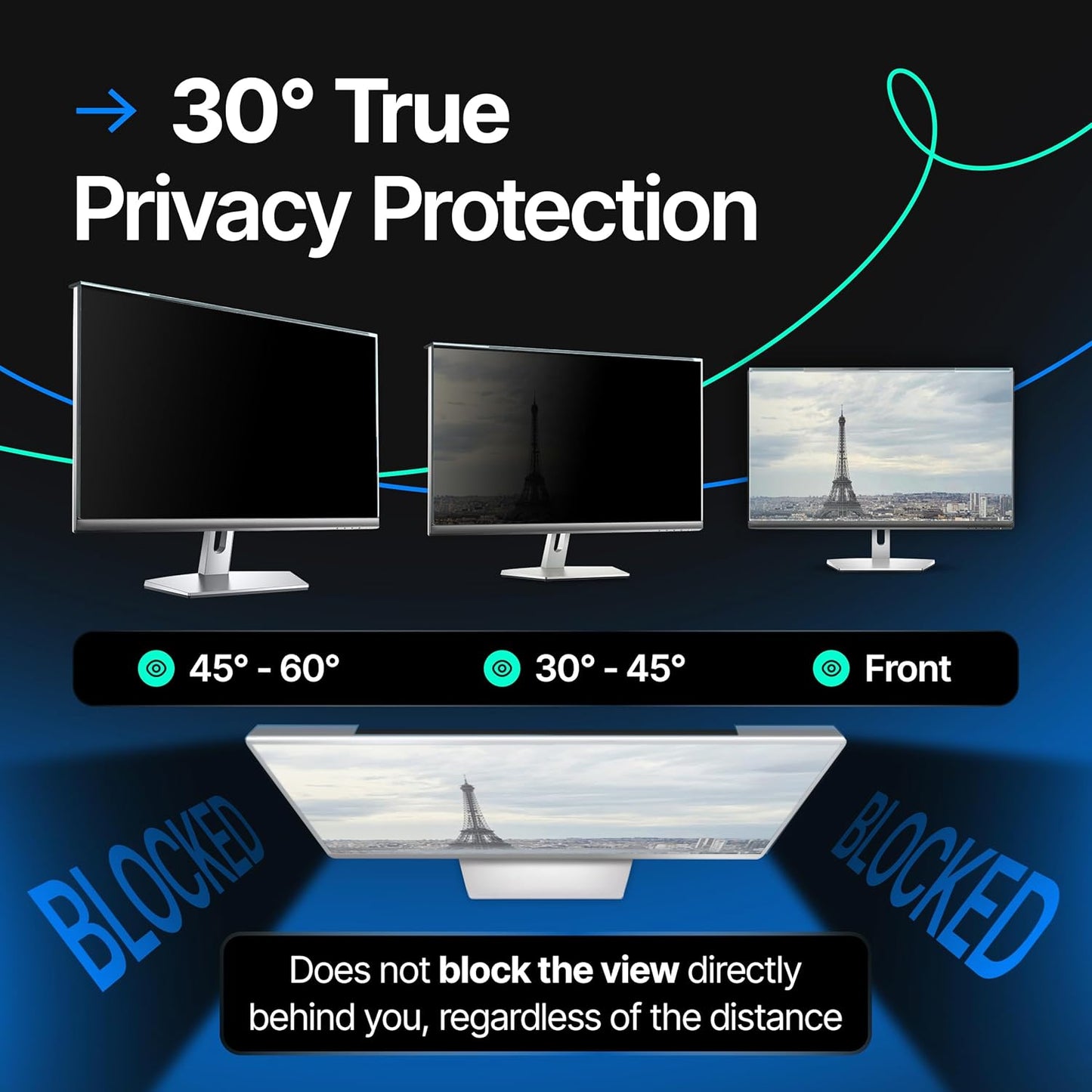 Acrylic 23 Inch Computer Privacy Screen Filter for Widescreen Computer Monitors - 20.6" x 12" (524 x 306mm) - Monitor Frame Hanging Type