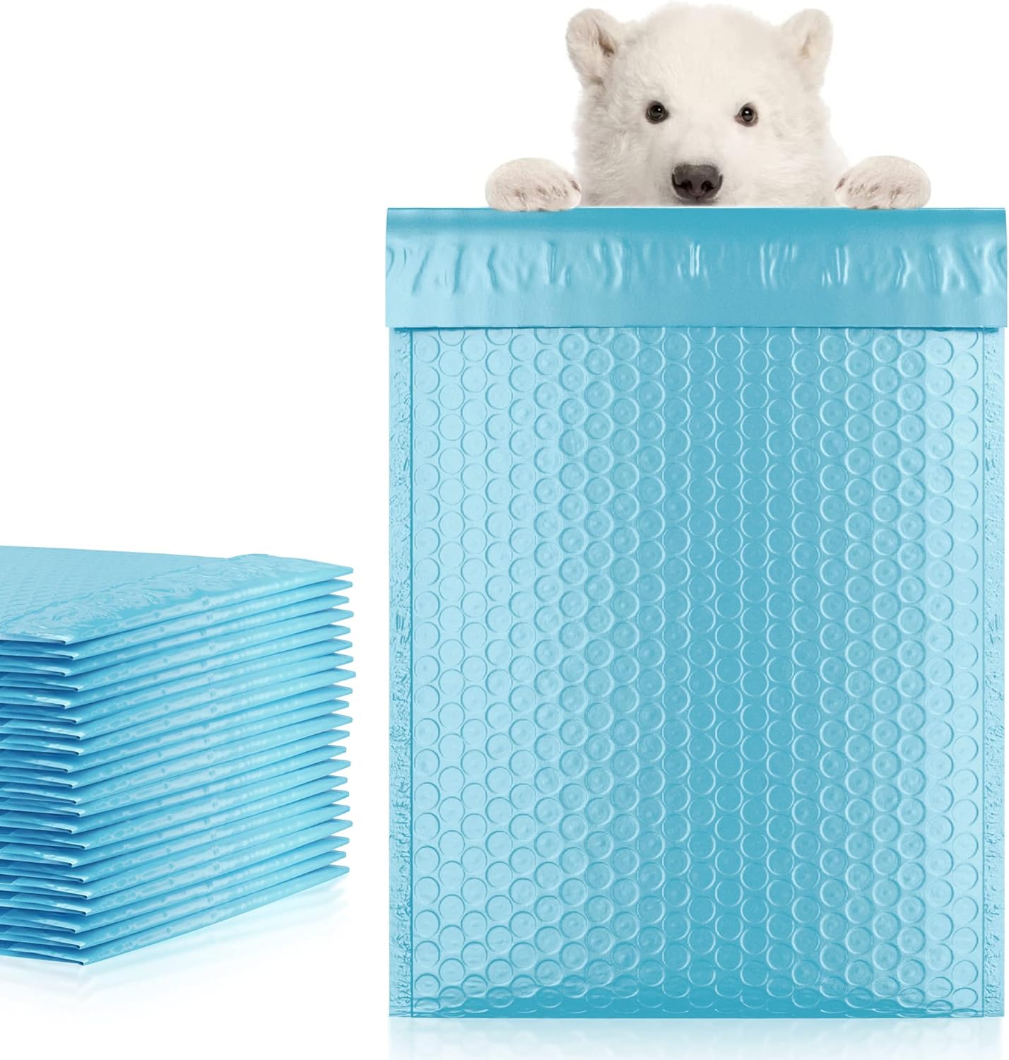 Light Blue Poly Bubble Mailers Self Seal, 9.5 x 13.5 Inch. Pack of 100 Bubble Packaging Envelopes for Shipping. Durable Padded Envelopes Waterproof. Self Seal Padded Mailers. Shipping Packages