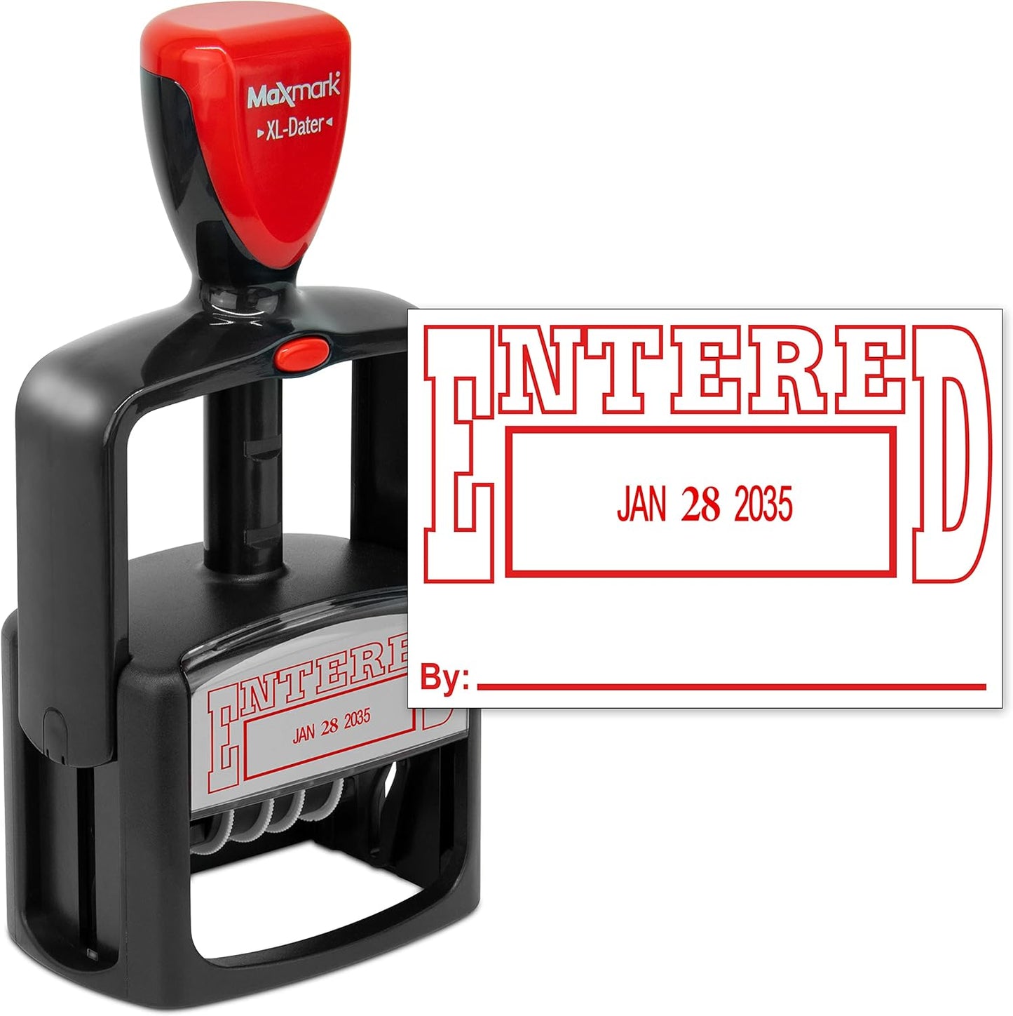 MaxMark Heavy Duty Style 5 Date Stamp with Entered self Inking Stamp - Red Ink