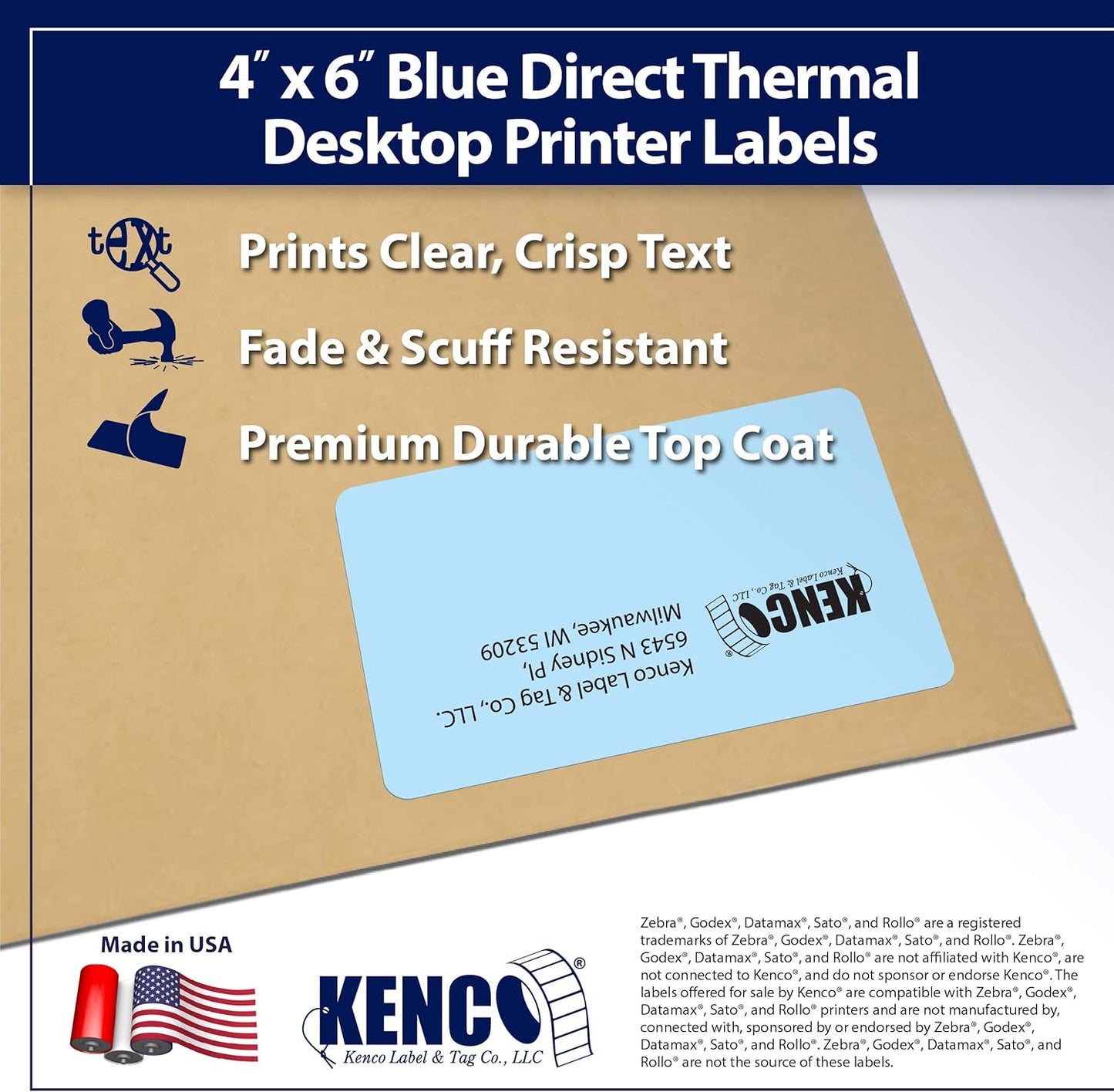 4" X 6" Direct Thermal Perforated Stickers Labels for Shipping Labels, Inventory, and Color Coding - Compatible with Zebra, Rollo, Godex and More (Blue, 24 Rolls)