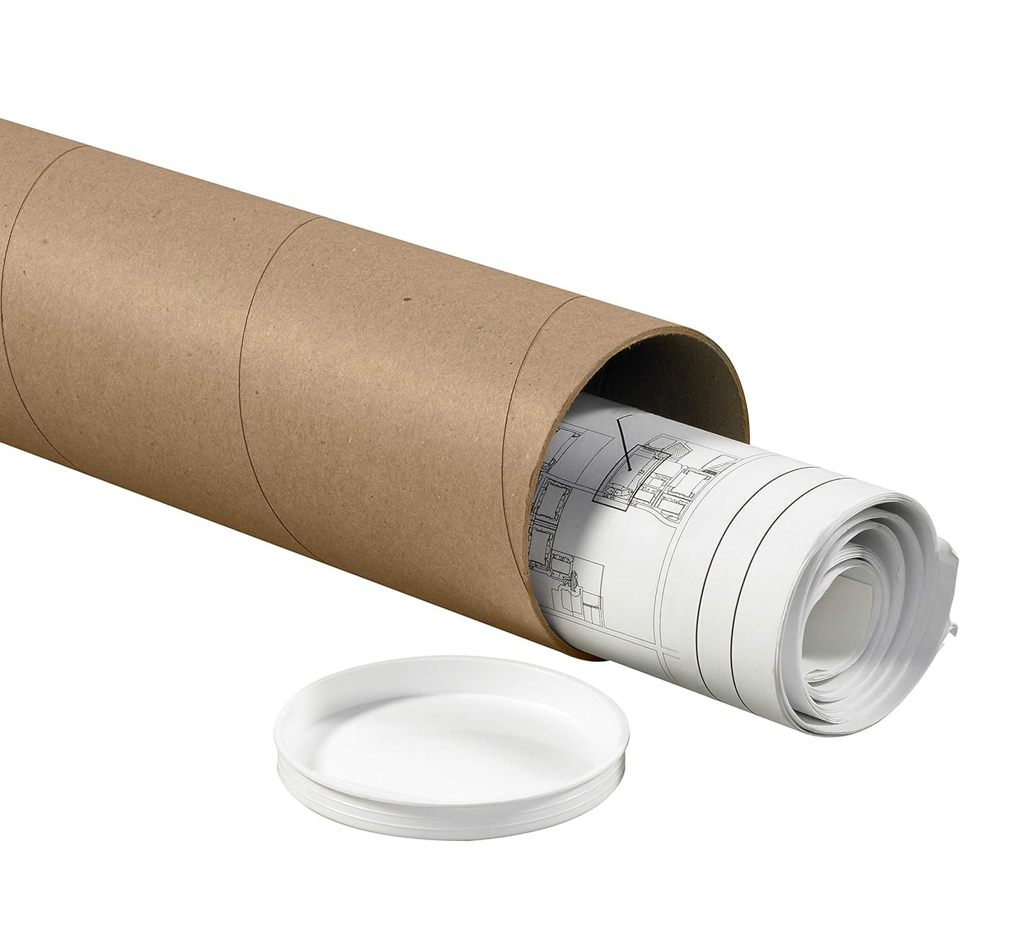 BOX USA BP4024K Mailing Tubes with Caps, 4" x 24", Kraft (Pack of 15)