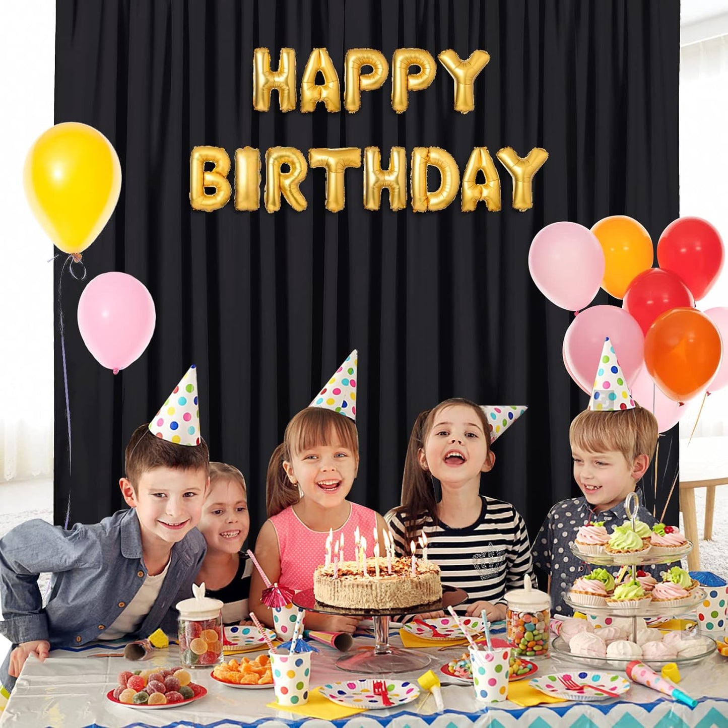 Black Backdrop Curtains 30ft x 10ft: Polyester Photo Backdrop Drapes - 6 Panels 5x10ft for Halloween Party Stage Birthday Background Decoration