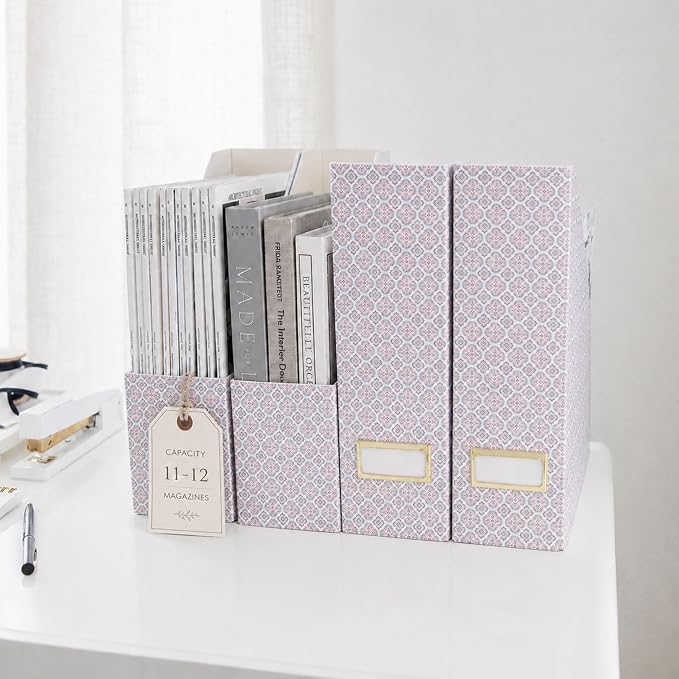 BLU MONACO | Foldable Magazine File Holder Set of 4 | Moroccan Tile Cardboard - Image 4