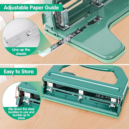 AFMAT 3 Hole Punch Heavy Duty, 9/32" Holes, 50-Sheet Hole Puncher 3 Ring - Image 4