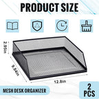 Hicarer 2 Pcs Black Metal Letter Tray Stackable Desk Tray Single Wire Mesh - Image 3