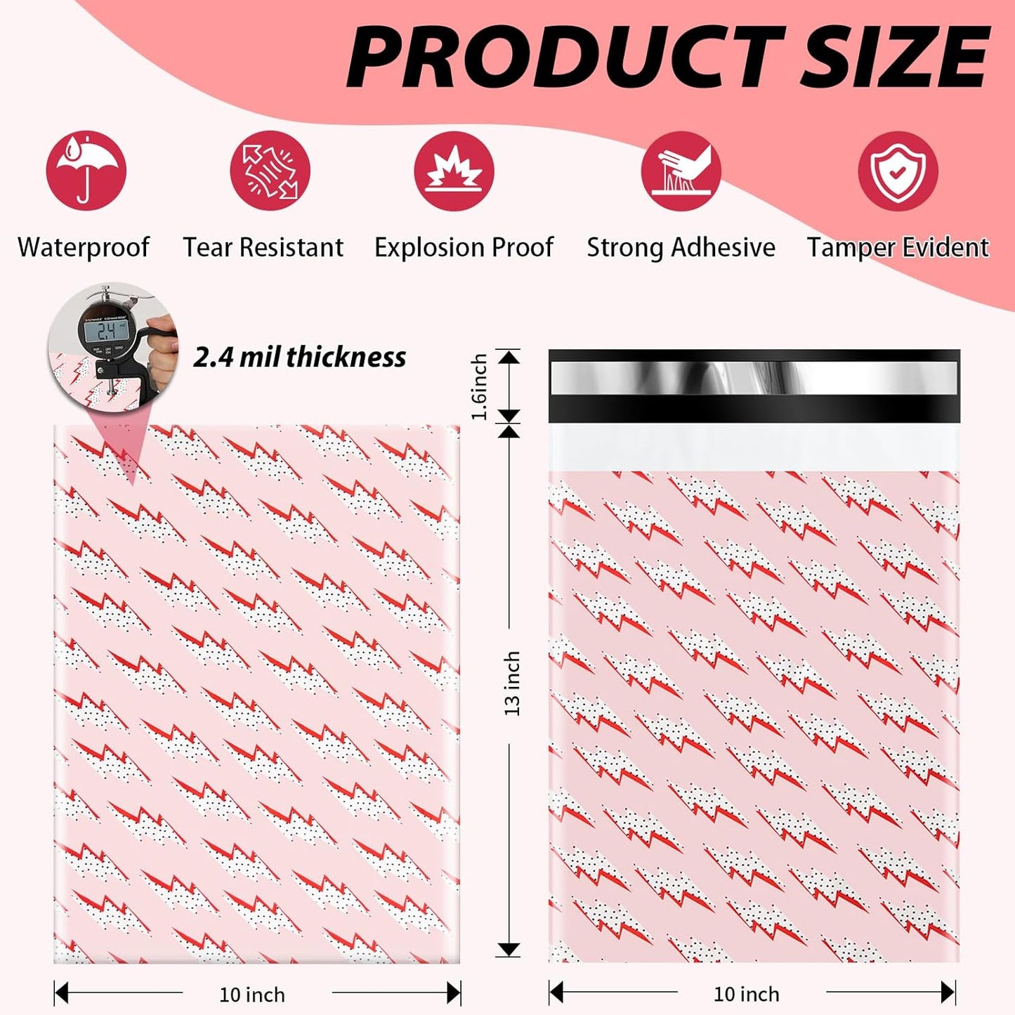 Oududianzi Poly Mailers 10x13, 100PCS Packaging Bags, Mailers Poly Bags for Shipping, Shipping Envelopes, Mailing Bags, Packaging Bags for Small Business, Clothes- Lightning Bolt