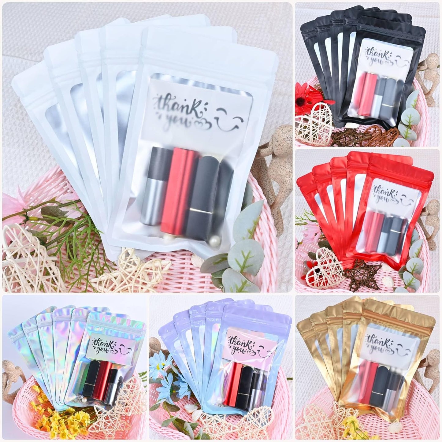Resealable Mylar Pouch Pen Bags Great for Office Home Party Favor Food Storage Cookies Sample Jewelry Snack (100PCS, Purple and Blue Color, 4.7 x 8 inch)