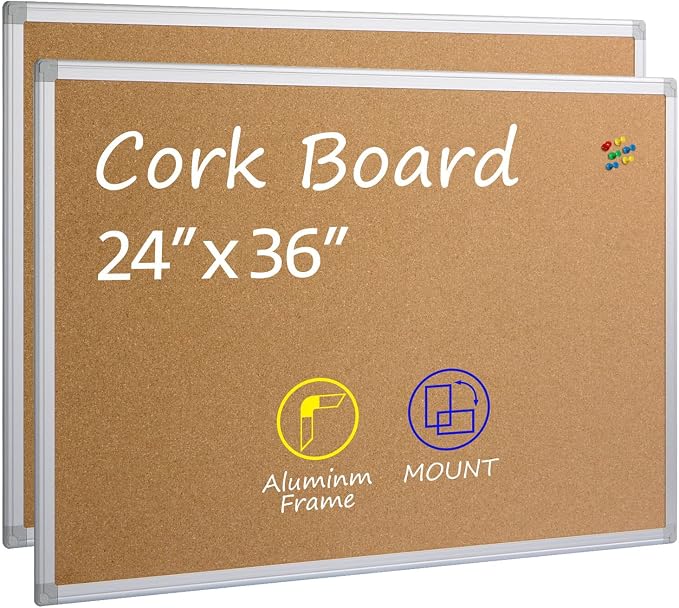 2-Pack Cork Board Bulletin Board 24 x 36, Office Board by Justdowhatyouwanttodo
