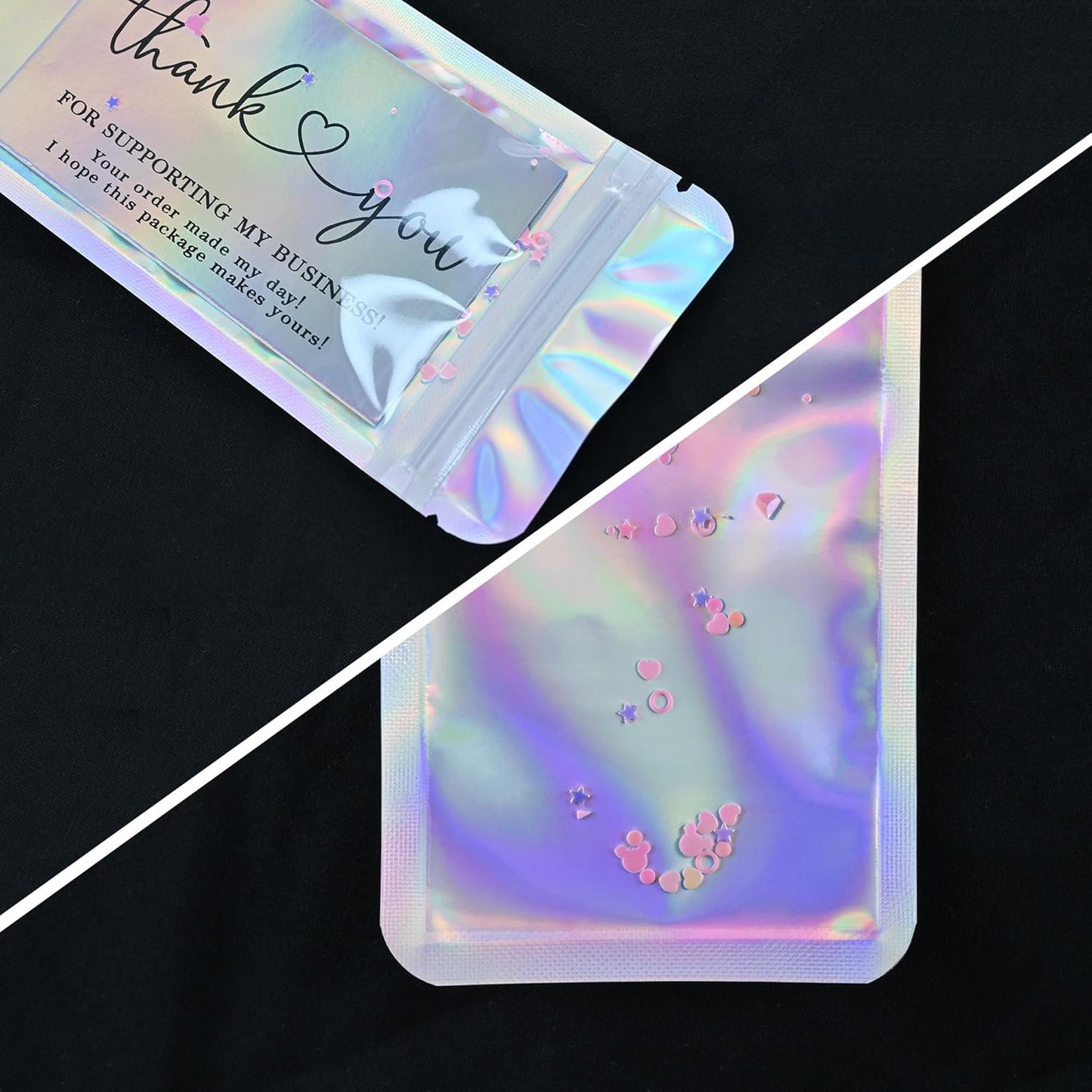 Resealable Mylar Pouch Pen Bags Great for Office Home Party Favor Food Storage Cookies Sample Jewelry Snack (100PCS, Holographic Color, 2.7 x 9 inch)