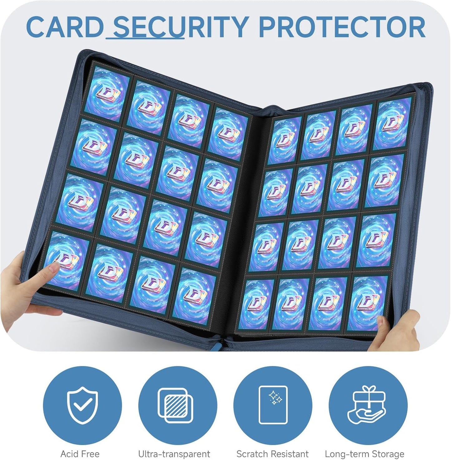 Card Binder with 1024 Cards,16 Pocket Trading Card Binder Includes 32 Page Storage Sleeves,Collection Card Album,Card Holder to Organize and Protect Cards,Navy Blue