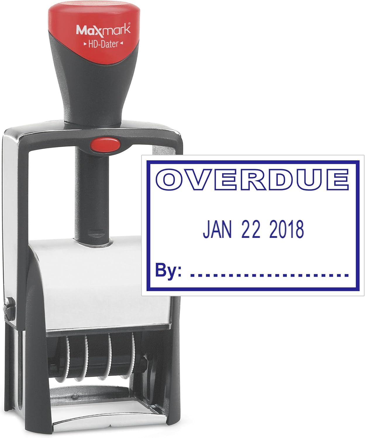 MaxMark Heavy Duty Self Inking Date Stamp with Phrase Overdue - Blue Ink