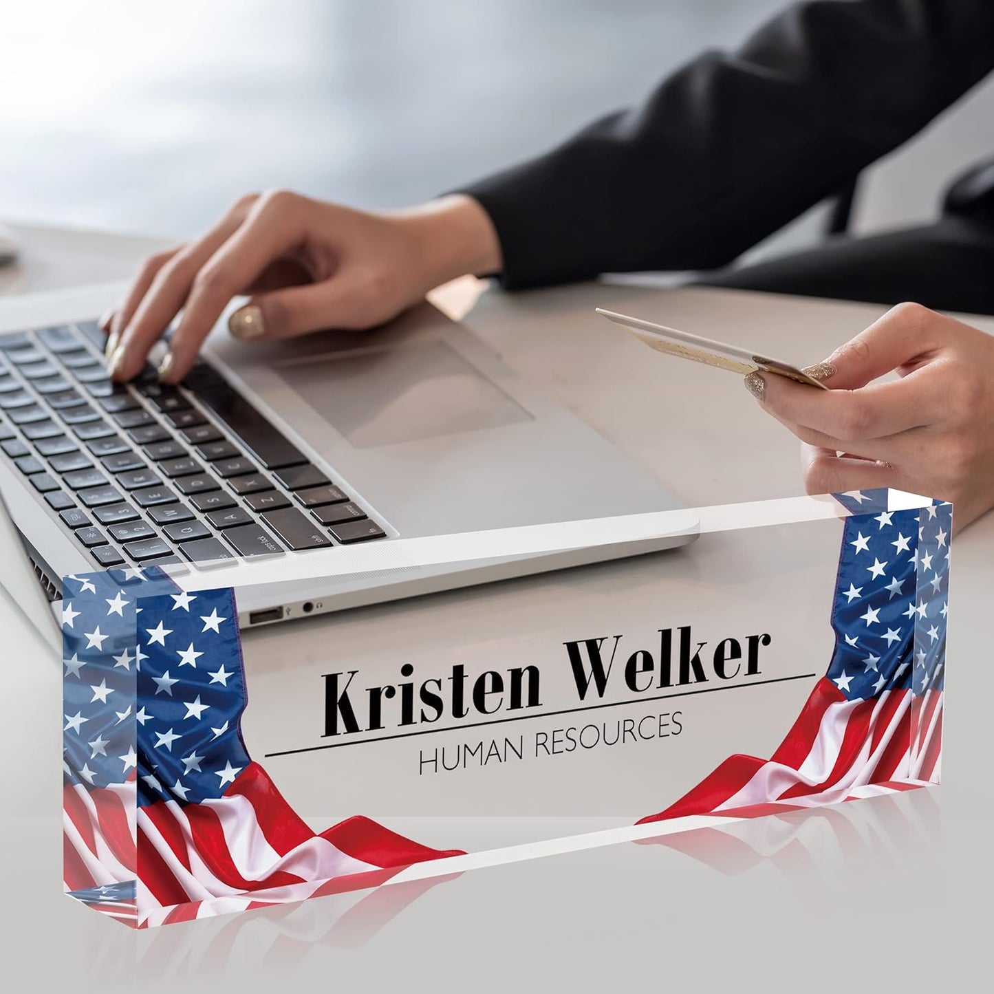 Office Desk Name Plate Personalized, Custom Name Plates for Desks, Name Plate Personalized for Office, Employee Appreciation Gifts (US Flag2)