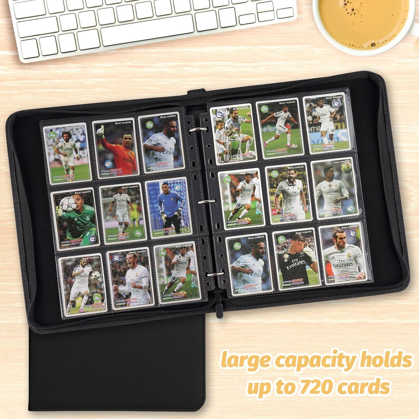 9 Pocket Card Binder, Premium Zip Trading Card Binder, 720 Double Sided Pocket PU Card Collection Binder, Collector Card Album, Card Folder for MTG, TCG, Sports Cards, Game Cards (Black1)