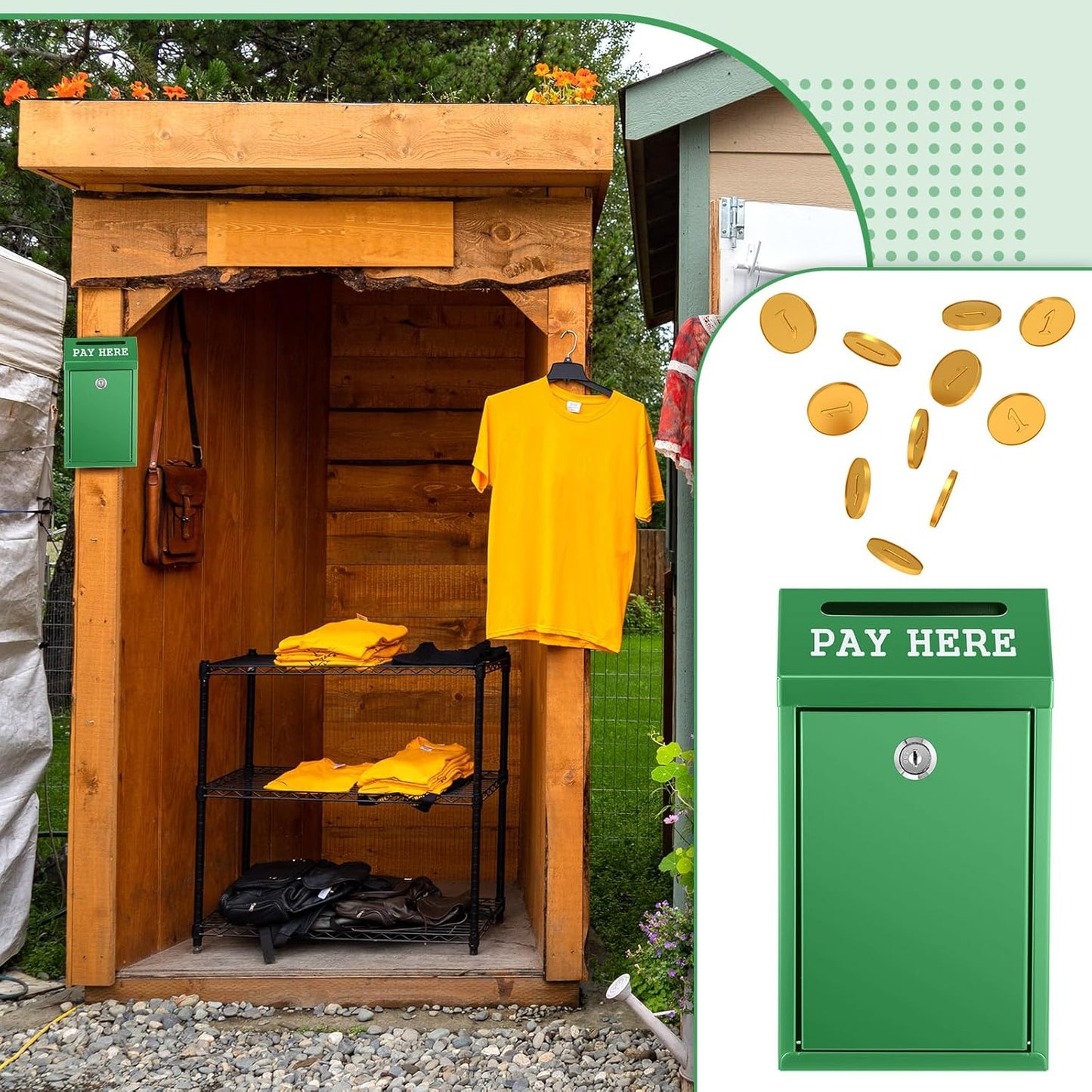 Safe Cash Box Money Collection Metal Donation Box with Lock Wall Mount Pre Drilled Mailbox Delivery Ballot for Home Office Outdoor Self Serve Stand(Green,10.2 x 5.7 x 2.8 Inch)