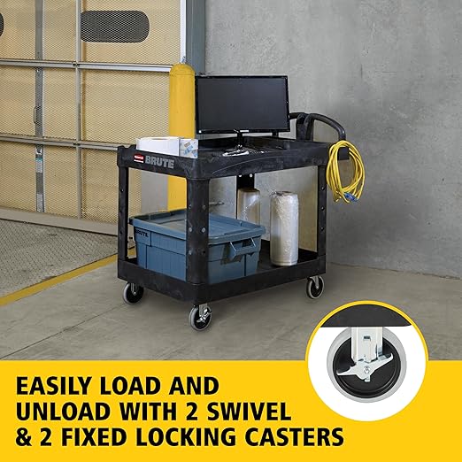 Rubbermaid Commercial Products BRUTE Heavy Duty 2-Shelf Utility/Service Cart - Image 3