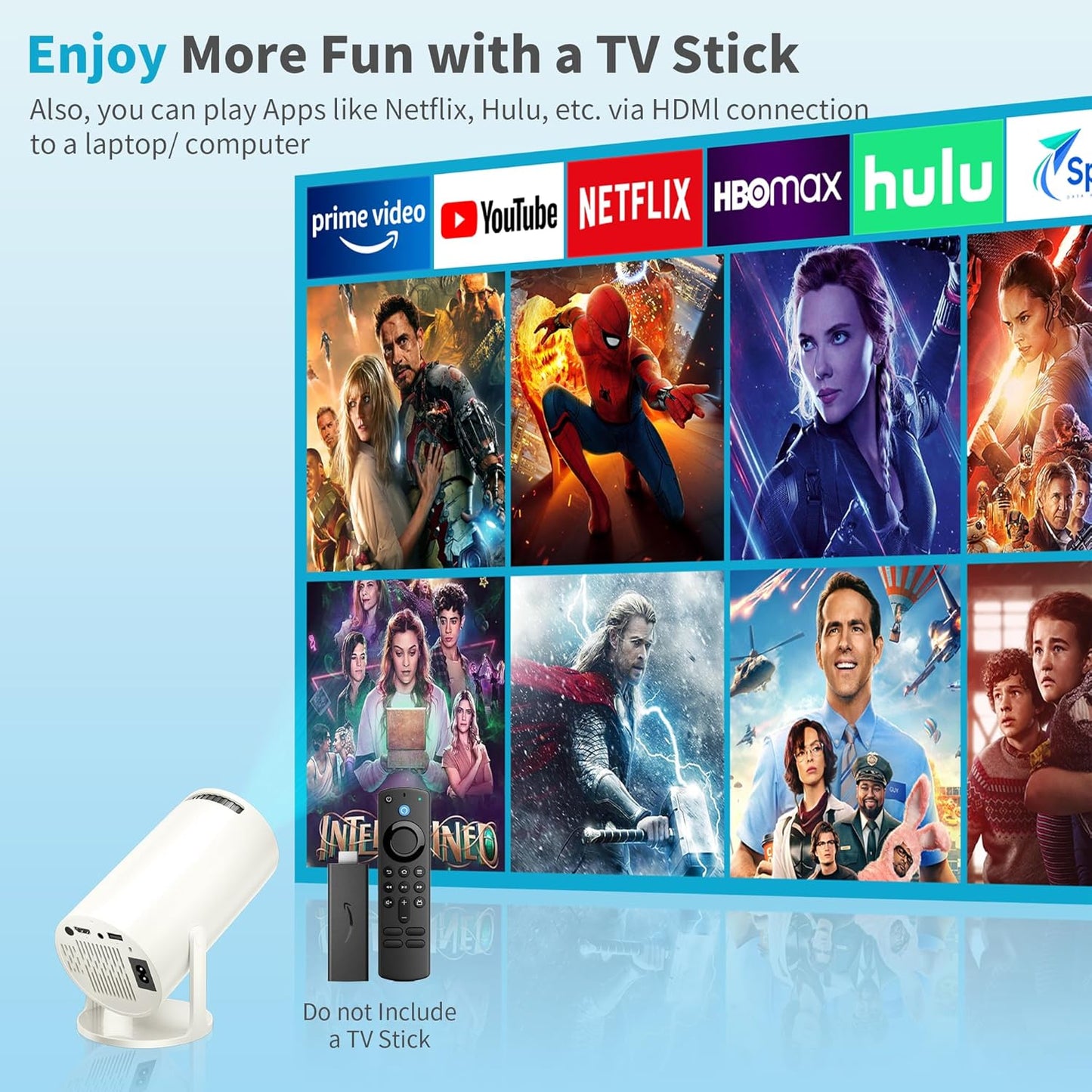 Mini Projector Portable Proyector 4K Support, Full HD 1080P Small Projector with 270° Rotatable Stand, Movie Projector Compatible with TV Stick/Smartphone/HDMI/USB for Bedroom/ Outdoor Camping