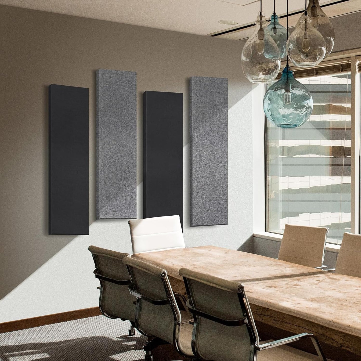 UMIACOUSTICS 2 PCS Fiberglass Acoustic Panels, 48x12x2 Inches Sound Absorbing Panels, Self-adhesive Sound Proof Panels for Studios, Office, Home Theater. (Heather)