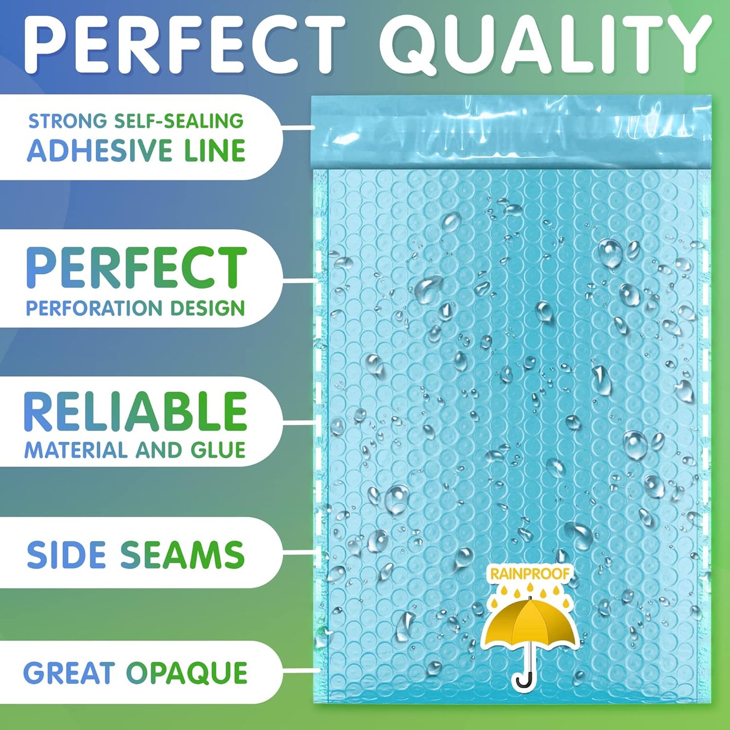 Light Blue Poly Bubble Mailers Self Seal, 9.5 x 13.5 Inch. Pack of 25 Bubble Packaging Envelopes for Shipping. Durable Padded Envelopes Waterproof. Self Seal Padded Mailers. Shipping Packages