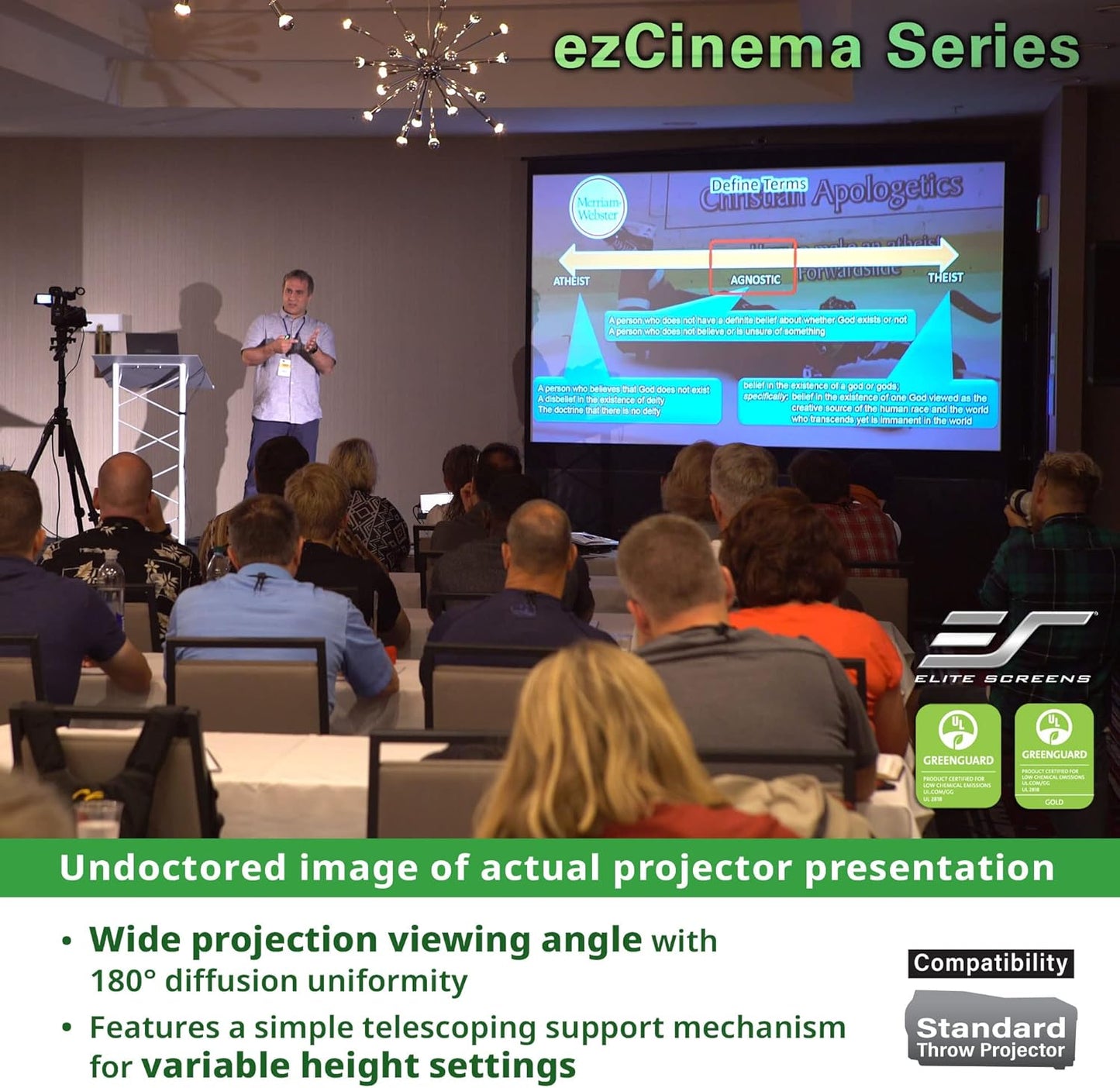 Elite Screens ezCinema 150" 16:9 Pull-Up Projector Screen, 8K/4K UHD Ready, Manual Portable MaxWhite B, Home Theater & Office, Manual, F150NWH